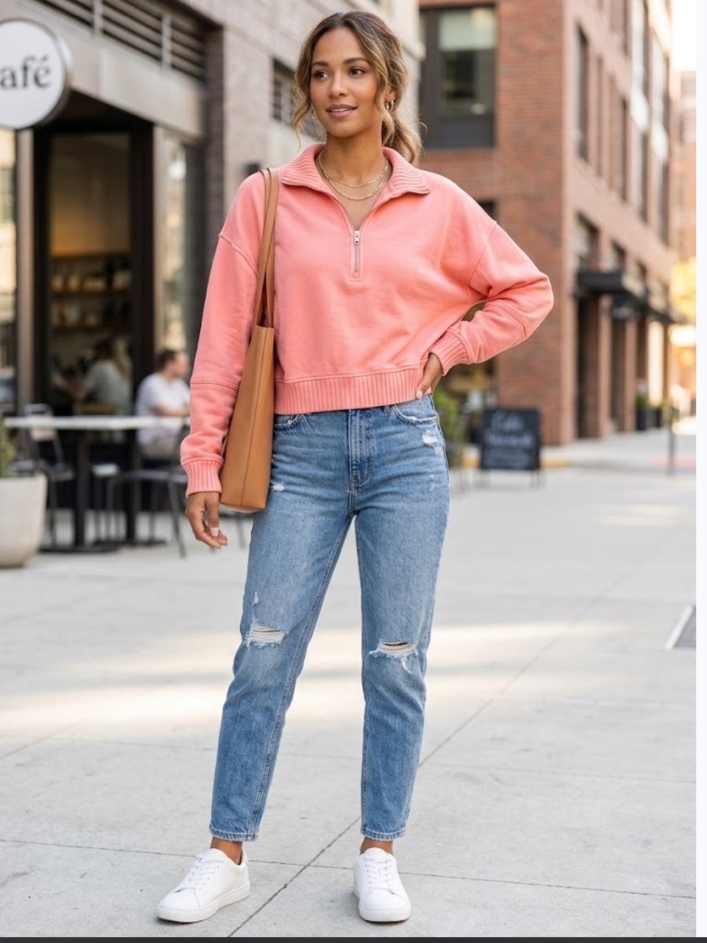 aerie Coral Half-Zip Cropped Sweatshirt